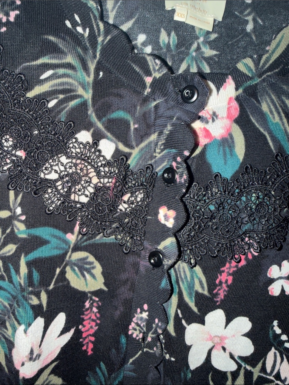 kate spade Black Floral Long-Sleeve Button Top with Lace Trim - Picture 4 of 5